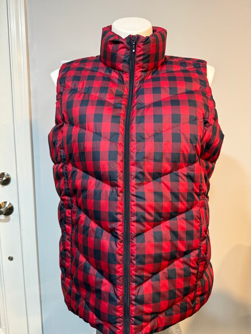 Lands' End Buffalo Plaid Down Puffer Vest Women's 1X EUC